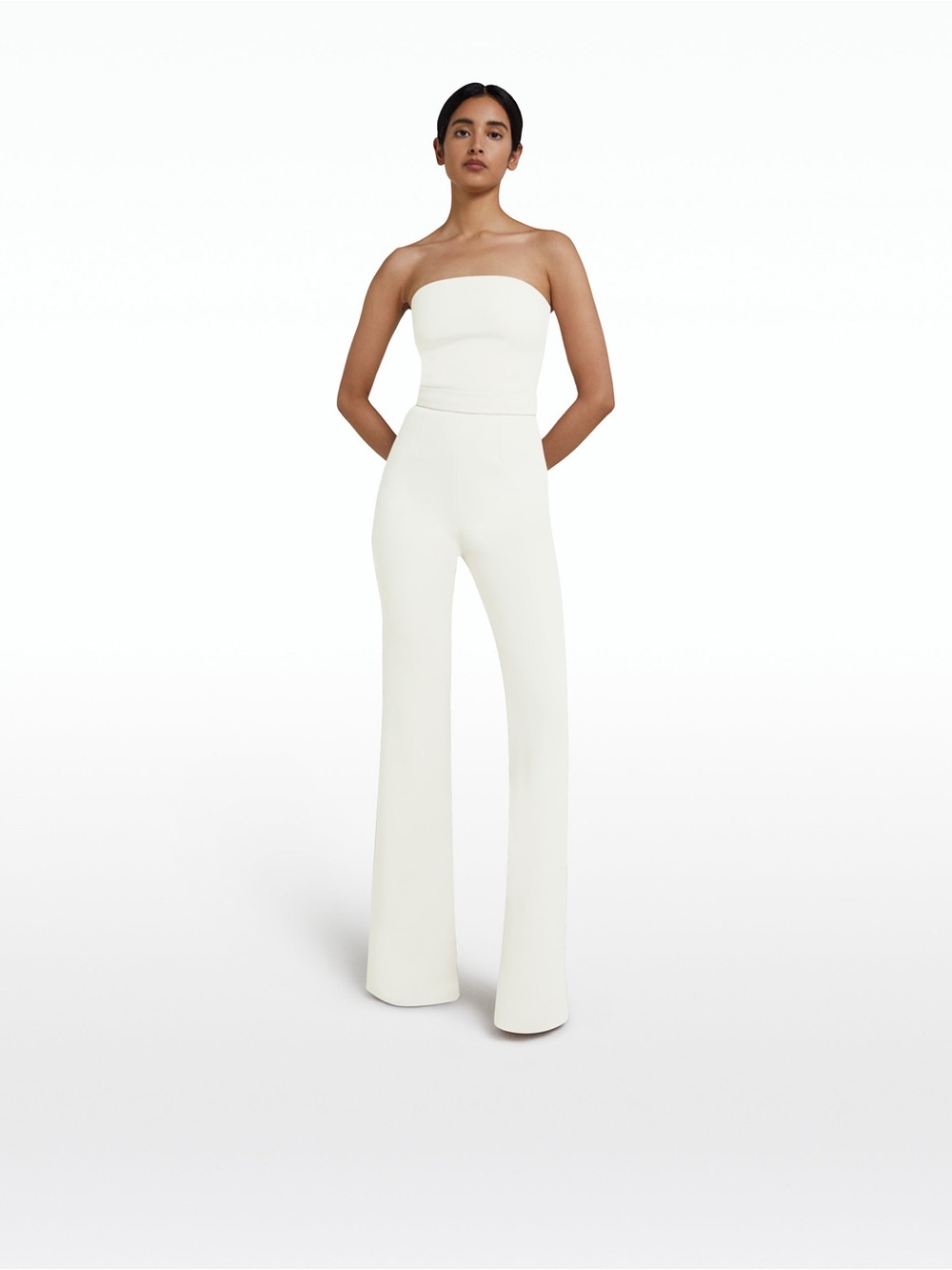Safiyaa Ivory Strapless Myrine Flared Jumpsuit – US 10 NWT